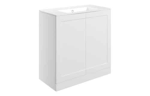 White Cliffs 815mm Floor Standing 2 Door Basin Unit & Basin - Matt White