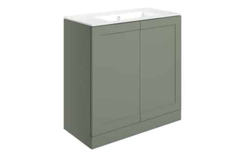 White Cliffs 815mm Floor Standing 2 Door Basin Unit & Basin - Matt Reed Green