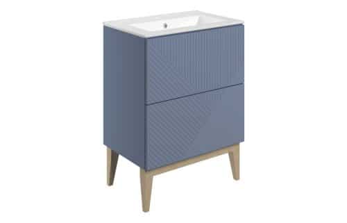 Platte 615mm Floor Standing 2 Drawer Basin Unit & Basin - Matt Smoke Blue