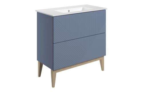 Platte 815mm Floor Standing 2 Drawer Basin Unit & Basin - Matt Smoke Blue