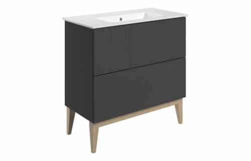 Platte 815mm Floor Standing 2 Drawer Basin Unit & Basin - Matt Graphite Grey