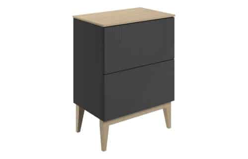Platte 610mm Floor Standing 2 Drawer Basin Unit & Maple Oak Effect Worktop - Matt Graphite Grey