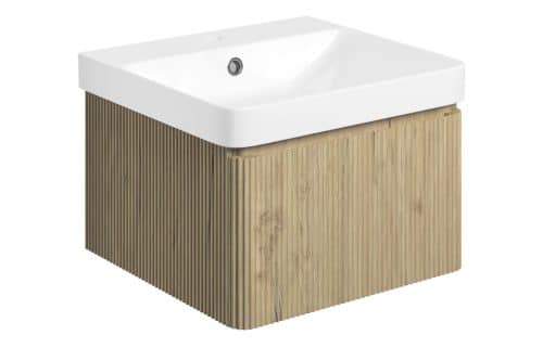 Ayers 500mm Wall Hung 1 Drawer Basin Unit & 1TH Basin - Textured Oak