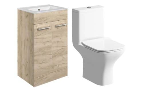 Moai 510mm Floor Standing Unit & Close Coupled WC Pack - Oak
