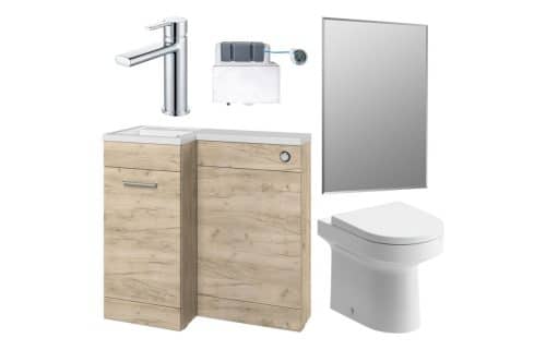 Ontika 900mm Furniture & BTW WC Pack - Oak (LH)