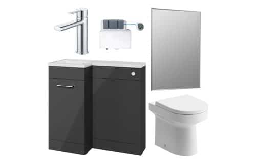 Ontika 900mm Furniture & BTW WC Pack - Anthracite Gloss (LH)