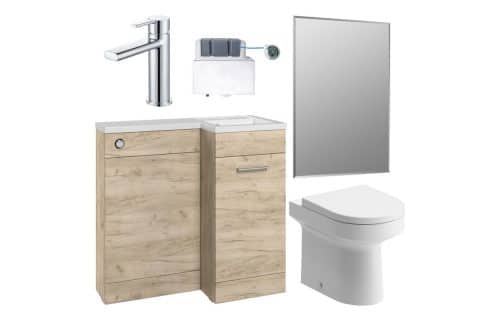 Ontika 900mm Furniture & BTW WC Pack - Oak (RH)