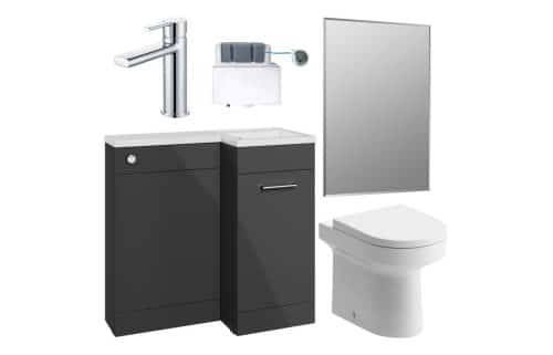 Ontika 900mm Furniture & BTW WC Pack - Anthracite Gloss (RH)