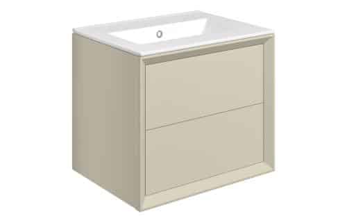 Wave 610mm Wall Hung 2 Drawer Basin Unit & 0TH Thin Edge Basin - Matt Cotton