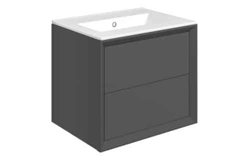 Wave 610mm Wall Hung 2 Drawer Basin Unit & 0TH Thin Edge Basin - Matt Clay