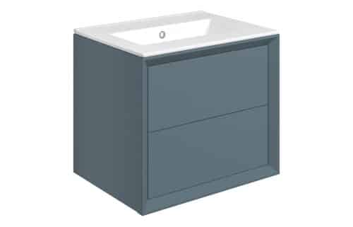 Wave 610mm Wall Hung 2 Drawer Basin Unit & 0TH Thin Edge Basin - Matt Storm Blue
