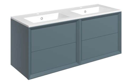Wave 1210mm Wall Hung 4 Drawer Basin Unit & 2TH Thin Edge Basin - Matt Storm Blue