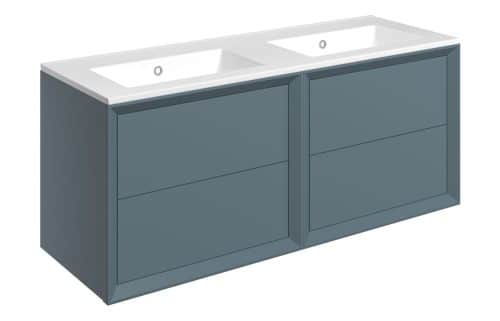 Wave 1210mm Wall Hung 4 Drawer Basin Unit & 0TH Thin Edge Basin - Matt Storm Blue