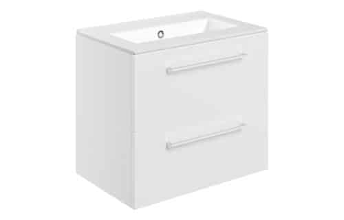 Moai 610mm Wall Hung 2 Drawer Basin Unit & 0TH Thin Edge Basin - White Gloss