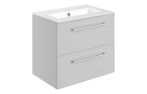 Moai 610mm Wall Hung 2 Drawer Basin Unit & 0TH Thin Edge Basin - Grey Gloss