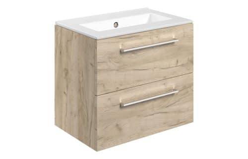 Moai 610mm Wall Hung 2 Drawer Basin Unit & 0TH Thin Edge Basin - Oak