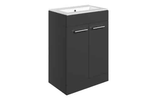 Moai 610mm Floor Standing 2 Door Basin Unit & 0TH Thin Edge Basin - Anthracite Gloss