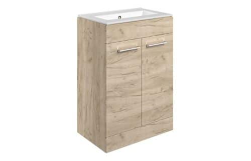Moai 610mm Floor Standing 2 Door Basin Unit & 0TH Thin Edge Basin - Oak