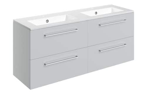 Moai 1210mm Wall Hung 4 Drawer Basin Unit & 2TH Thin Edge Basin - Grey Gloss