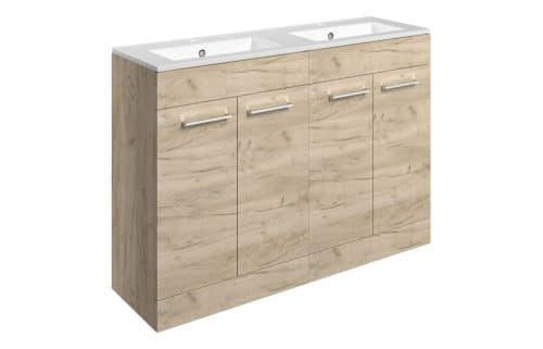 Moai 1210mm Floor Standing 4 Door Basin Unit & 2TH Thin Edge Basin - Oak