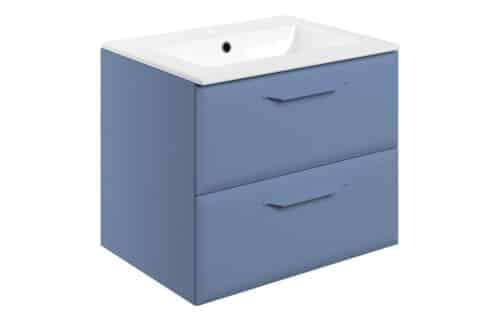 Penni 615mm Wall Hung 2 Drawer Basin Unit w/1TH Basin - Matt Misty Blue