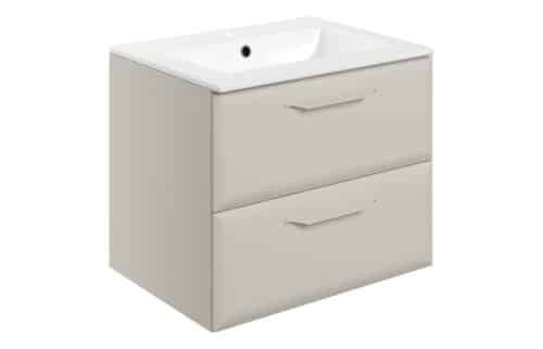 Penni 615mm Wall Hung 2 Drawer Basin Unit w/1TH Basin - Matt Latte