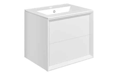 Wave 610mm Wall Hung 2 Drawer Basin Unit & 1TH Thin Edge Basin - Matt White