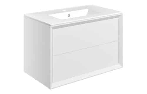 Wave 810mm Wall Hung 2 Drawer Basin Unit & 1TH Thin Edge Basin - Matt White