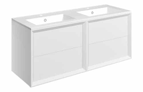 Wave 1210mm Wall Hung 4 Drawer Basin Unit & 2TH Thin Edge Basin - Matt White