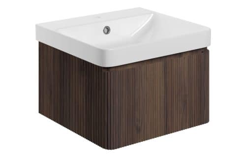 Ayers 500mm Wall Hung 1 Drawer Basin Unit & 1TH Basin - Textured Walnut