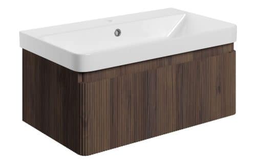 Ayers 805mm Wall Hung 1 Drawer Basin Unit & 1TH Basin - Textured Walnut