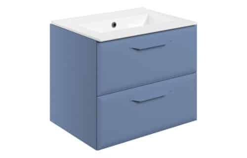 Penni 615mm Wall Hung 2 Drawer Basin Unit w/0TH Basin - Matt Misty Blue