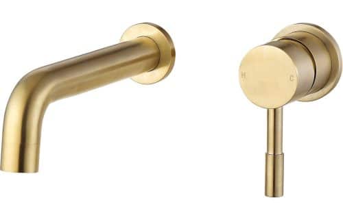 Monnow 155mm Wall Mounted Basin Mixer - Brushed Brass