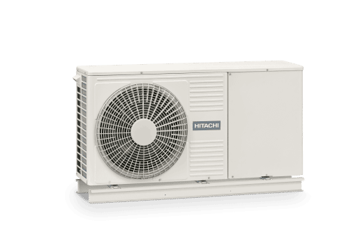 RASM 2 3VRE Left Hitachi Heatpump for Heating & Hot Water & Standard Heat Pump Unvented Cylinder