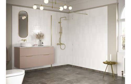 Montasio 1000mm Wetroom Panel & Support Bar - Brushed Brass