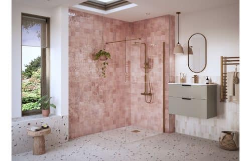 Montasio 1000mm Wetroom Panel & Support Bar - Brushed Bronze