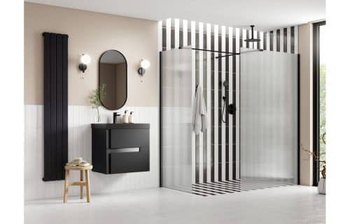 Montasio 800mm Fluted Wetroom Panel & Side Panel Arm - Black