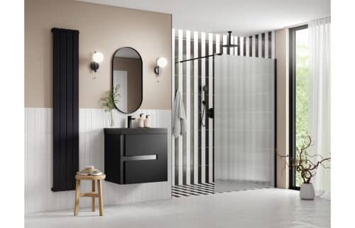 Montasio 1000mm Fluted Wetroom Panel & Support Arm - Black