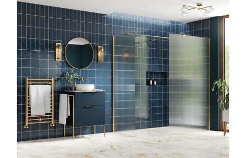 Montasio 800mm Fluted Wetroom Panel & Side Panel Arm - Brushed Brass