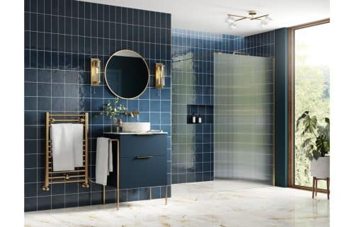 Montasio 1000mm Fluted Wetroom Panel & Support Bar - Brushed Brass
