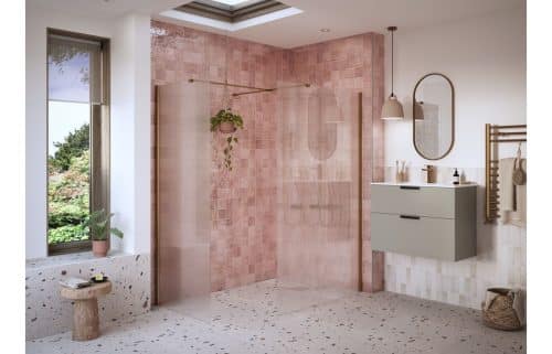 Montasio 800mm Fluted Wetroom Panel & Side Panel Arm - Brushed Bronze