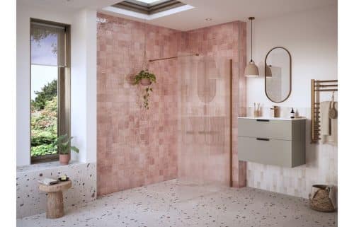 Montasio 1000mm Fluted Wetroom Panel & Support Bar - Brushed Bronze