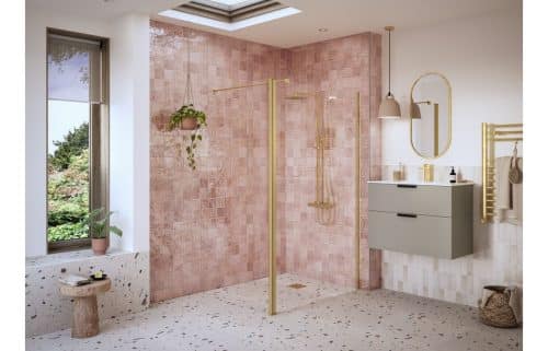 Montasio Optional 1950x300x8mm Rotatable Wetroom Panel (Full Hinge) - Brushed Brass