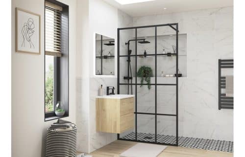Montasio 1000mm Framed Wetroom Panel - Black