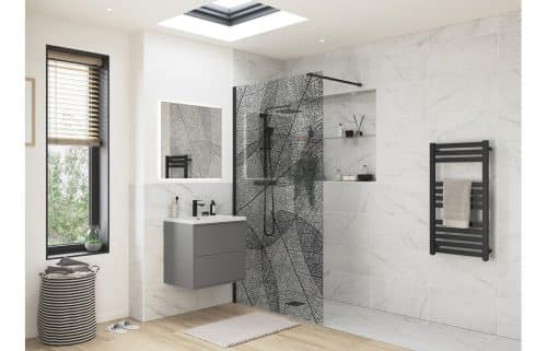 Montasio 1200mm Leaf Design Wetroom Panel - Black