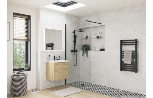 Montasio 1000mm Wetroom Panel & Support Bar - Black