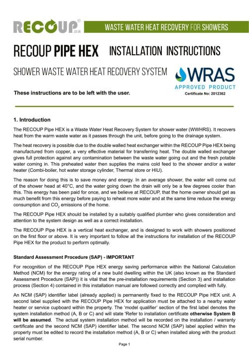 Recoup Pipe HEX Installation Guide1 01 Recoup Pipe HEX