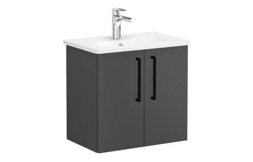 VitrA Zentrum Compact 60cm 2 Door W/H Washbasin Unit - Matt Storm Grey