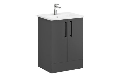 VitrA Zentrum 60cm 2 Drawer F/S Washbasin Unit - Matt Storm Grey