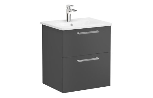 VitrA Zentrum 60cm 2 Drawer W/H Washbasin Unit - Matt Storm Grey